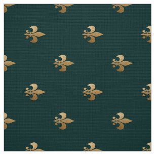Classy golden like fleur de lis on dark sea green fabric