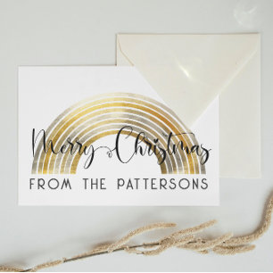  Classy Golden Rainbow Family Name Merry Christmas Postcard