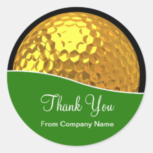 Classy Golf Gold Tone Golf Ball Thank You Stickers