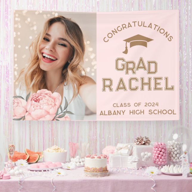 Classy Grad Pink Floral Graduate Graduation Party Banner (Party)
