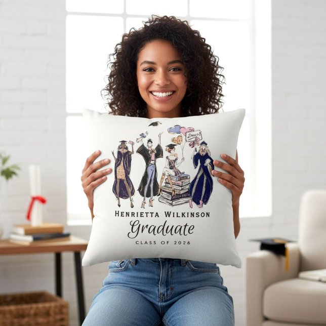 Classy Graduate Fashionistas Dark Blue Robe Design Cushion (Creator Uploaded)