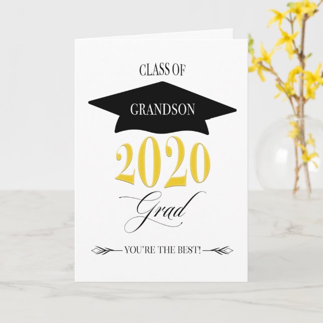 Classy Graduation Class of 2020 for Grandson Card (Yellow Flower)