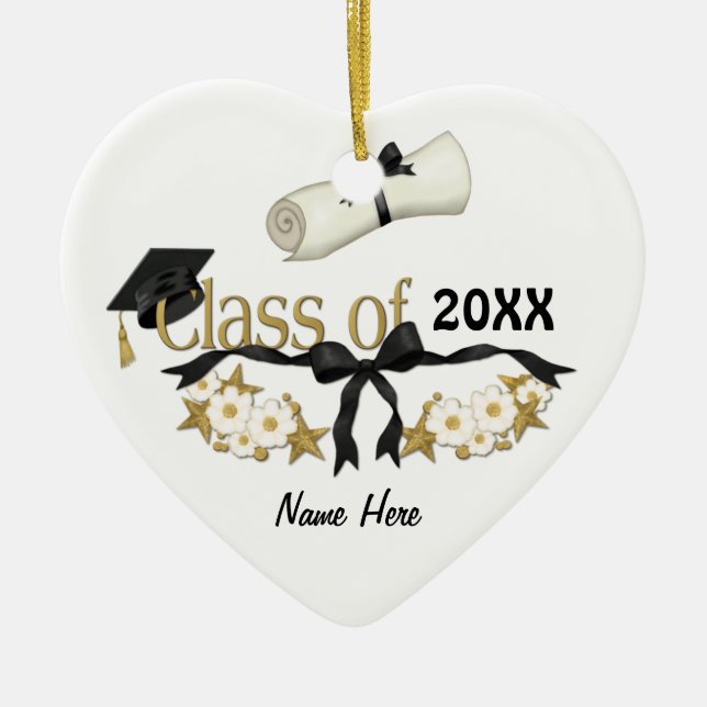 Classy Graduation Floral Ceramic Tree Decoration (Front)