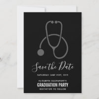 Classy Graduation Party Grey on Black Stethoscope