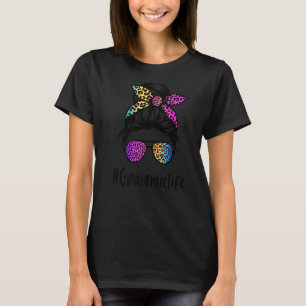 Classy Grammie life Messy Bun Rainbow Leopard Moth T-Shirt