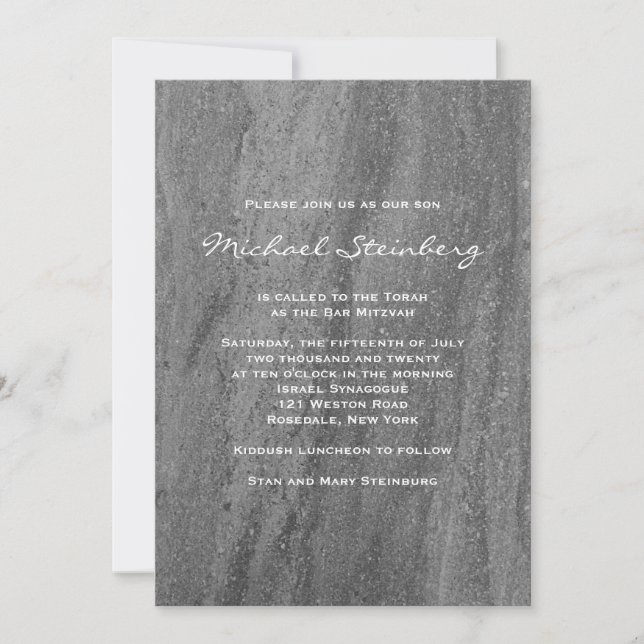 Classy Granite Bar Mitzvah Invitation (Front)
