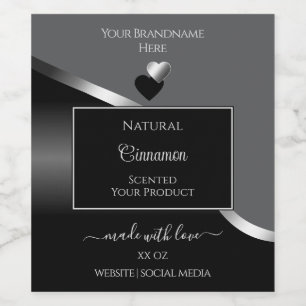 Classy Gray Black Wavy Silver Hearts Product Label