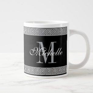 Classy Greek key meander border custom monogram Large Coffee Mug