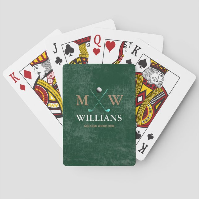 Classy Green 2-initials Golfer's Playing Cards (Back)