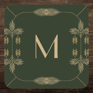 Classy Green and Gold Monogram Coaster