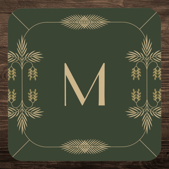 Classy Green and Gold Monogram Coaster (Creator Uploaded)