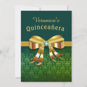 Classy Green and Gold Quinceanera Invitation