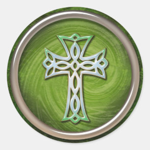 Classy Green Celtic Cross Classic Round Sticker