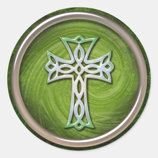 Classy Green Celtic Cross Classic Round Sticker (Front)