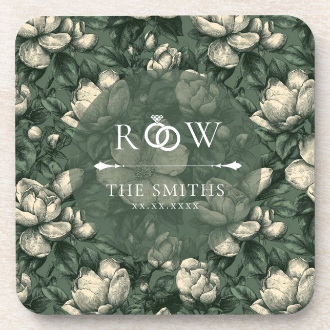 Classy Green Gardenias Charm Boho Wedding Coaster (Front)