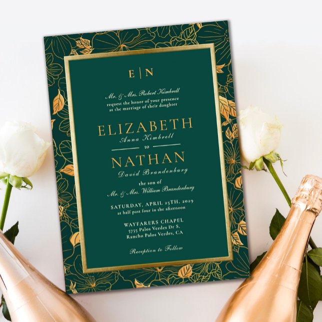 Classy Green & Gold Foliage Greenery Wedding  Invitation (Creator Uploaded)