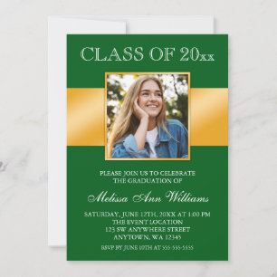 Classy Green Gold Photo Graduation Announcement