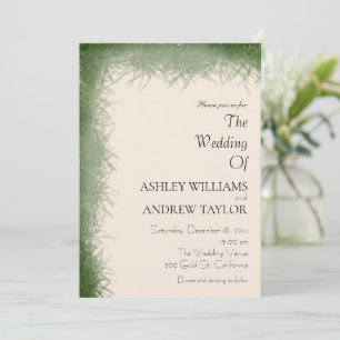 Classy Green Herb Pattern Beige Elegant Wedding Invitation