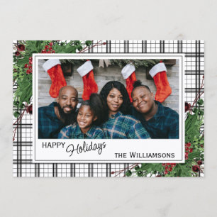 Classy Green Holly Red Berries Botanical Foliage Holiday Card