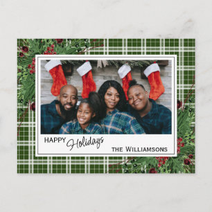 Classy Green Holly Red Berries Botanical Foliage Postcard