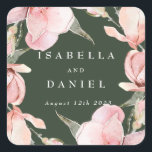 Classy Green Magnolia Custom Wedding Square Sticker<br><div class="desc">These personalised wedding stickers with modern typography and watercolor magnolia flowers look fresh and chic. Feel free to edit it with your names and wedding date. Matching invitations,  rsvp,  and enclosure cards,  as well as day-of stationery,  are also available.</div>