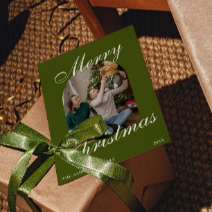 Classy Green Old Money Arched Photo Christmas Holiday Card