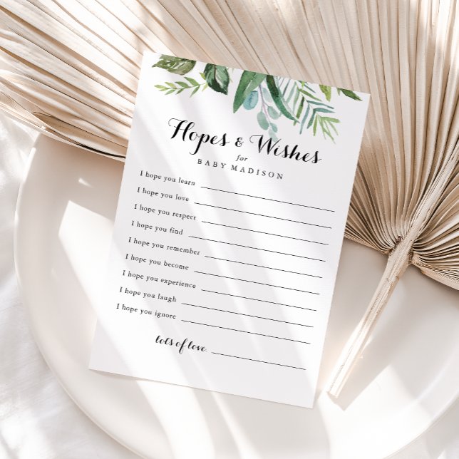 Classy Greenery Baby Shower Hopes & Wishes Card (Creator Uploaded)