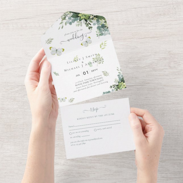 Classy Greenery Foliage Wedding Invitations Budget (Tearaway)