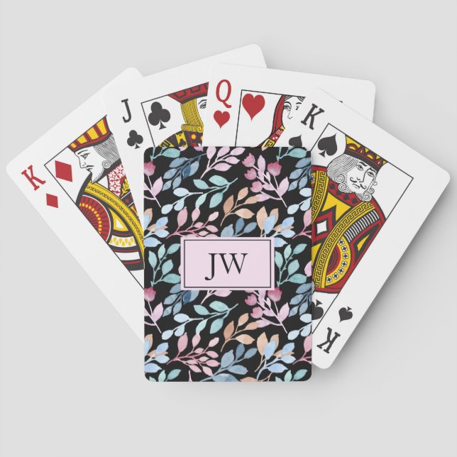 Classy Greenery Personalised Monogram Playing Cards (Back)