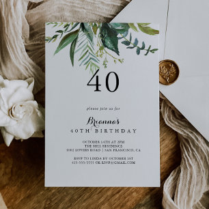 Classy Greenery Tropical 40th Birthday Party Invitation