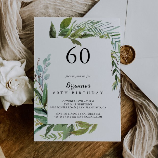 Classy Greenery Tropical 60th Birthday Party Invitation (Creator Uploaded)
