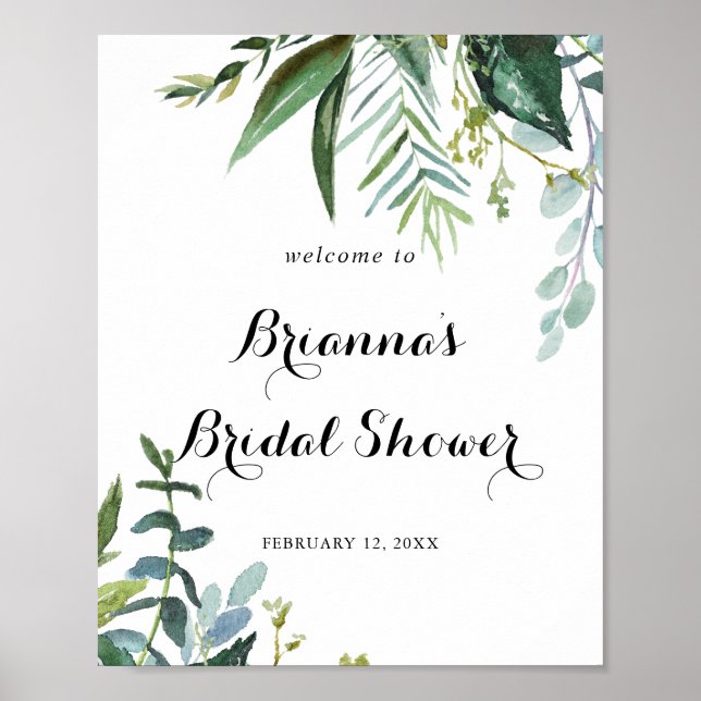 Classy Greenery Tropical Bridal Shower Welcome Poster (Front)