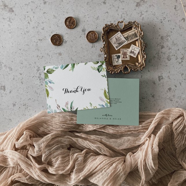 Classy Greenery Tropical Calligraphy Flat Wedding Thank You Card (Creator Uploaded)