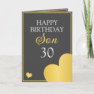 Classy Grey and Gold Heart Son 30th Birthday Card