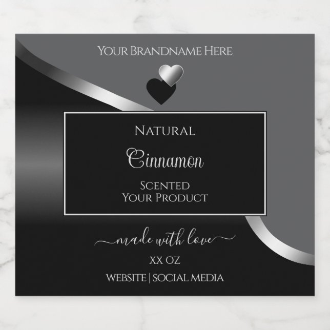 Classy Grey Black Wavy Silver Hearts Product Label (Single Label)
