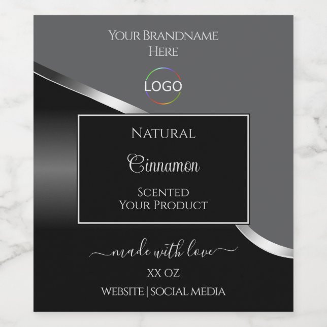 Classy Grey Black Wavy Silver Logo Product Labels (Single Label)