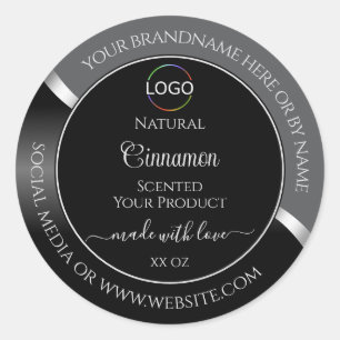 Classy Grey Black Wavy Silver Logo Product Labels