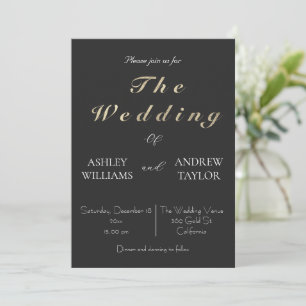 Classy Grey Elegant Gold Text Wedding Invitation