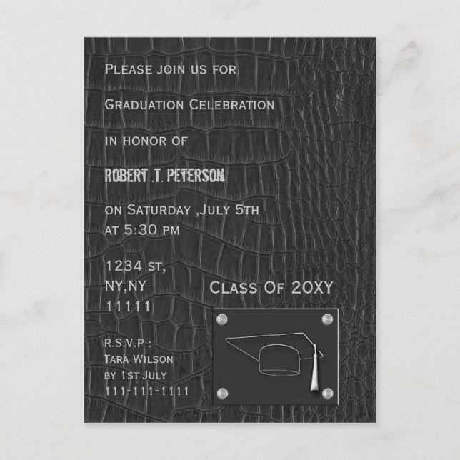 classy grey leather Graduation party Invitation (Front)