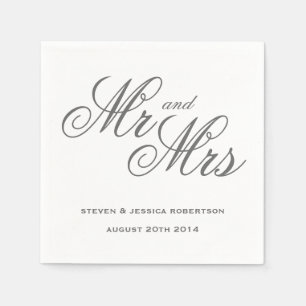 Classy grey Mr and Mrs paper wedding napkins