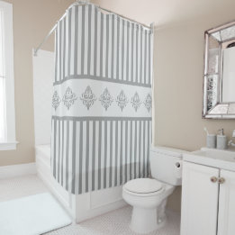 Classy Grey Striped Elegant Damask Pattern Shower Curtain