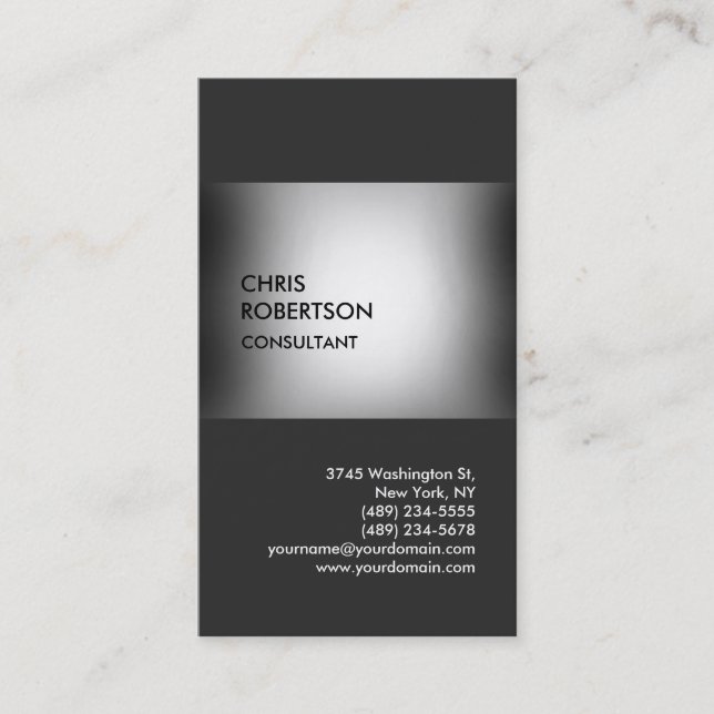 Classy grey vertical unique business card (Front)