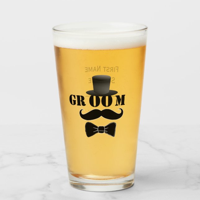 Classy Groom Moustache Top Hat Custom Glass (Front Filled)