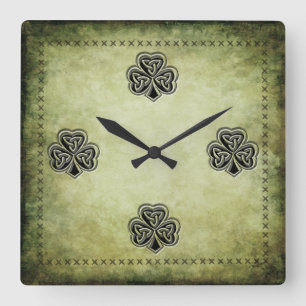 Classy grundge Irish lucky shamrock Square Wall Clock