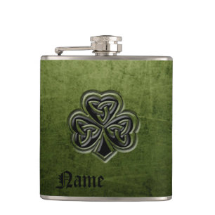 Classy grunge Irish lucky shamrock personalised Hip Flask