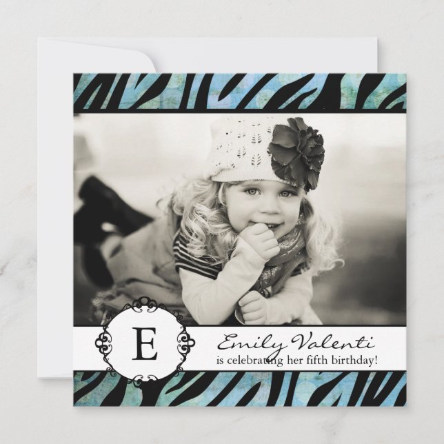 Classy Grunge Zebra Birthday Party Invitation (Front)