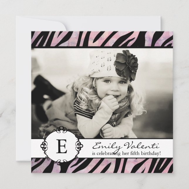 Classy Grunge Zebra Birthday Party Invitation (Front)
