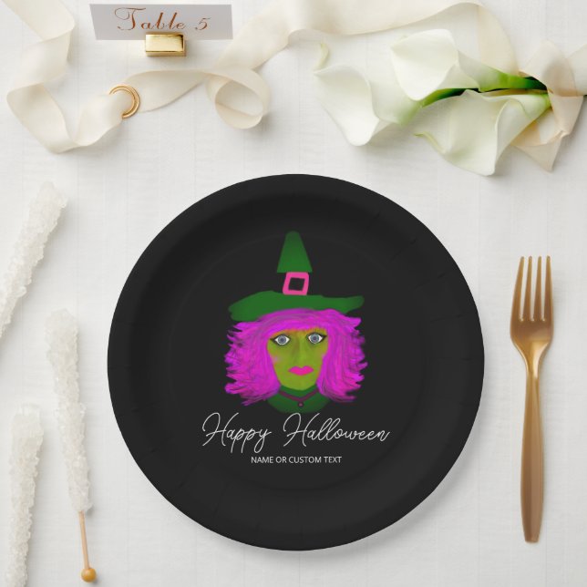 Classy Halloween Glam Witch Party Personalised  Paper Plate (Wedding)