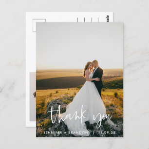 Classy Hand Written Thank you   Wedding Photo Postcard