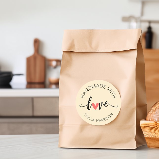 Classy Handmade With Love Personalised Classic Round Sticker (Classy Handmade With Love Personalized Classic Round Sticker)